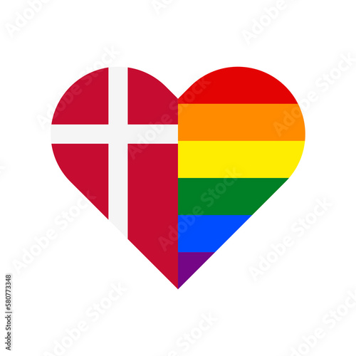 unity concept. heart shape icon of denmark and rainbow flags. vector illustration isolated on white background