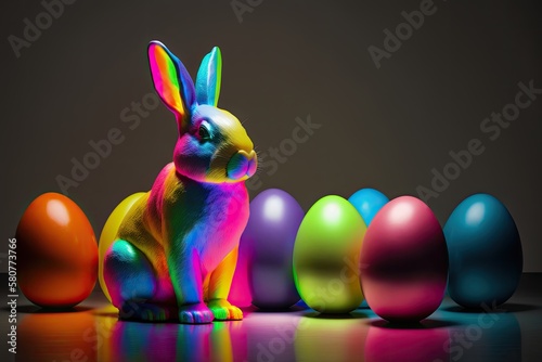 Pride Easter Bunny with Neon Easter Eggs, Professional Color Grading