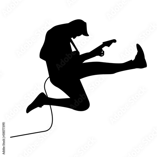 silhouette of jumping Guitarist