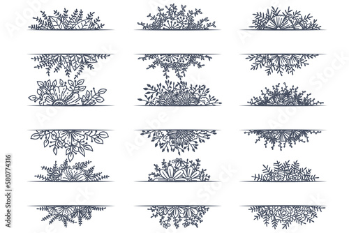 Set of floral vintage decorative ornament borders and corner dividers.