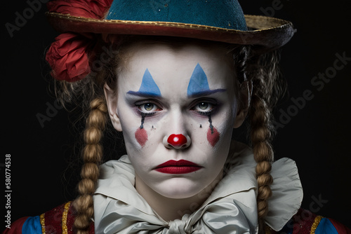 Fotografija portrait of woman sad clown carinval circus concept,generative ai
