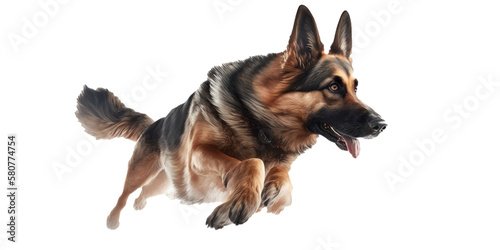 German shepherd breed dog running with energy, generative ai photo