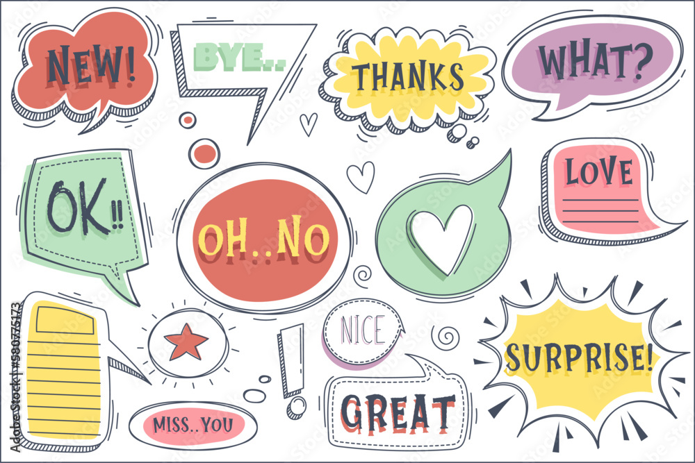 Naklejka premium Speech bubbles in various styles are designed for use in comics and illustrations