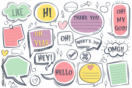 Speech bubbles in various styles are designed for use in comics and illustrations