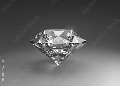 Dazzling diamond on grey background. 3D render