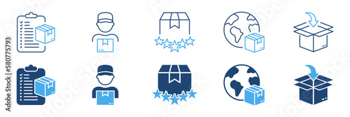 Delivery Service Line and Silhouette Icon Set. Order Package Shipment Logistic Pictogram Collection. Fast Transportation for Parcel Box Icon. Editable Stroke. Isolated Vector Illustration