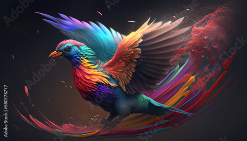 beautiful illustration of an abstract bird background with colorful splashes, generative ai © Gbor