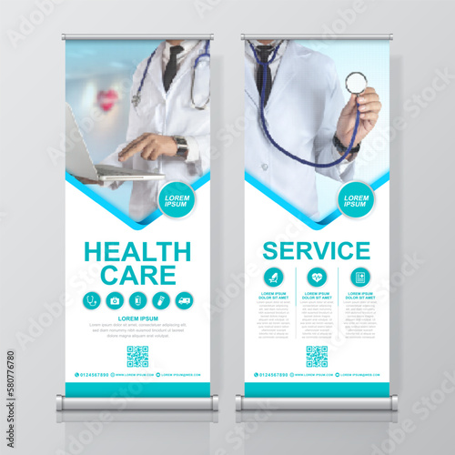 Healthcare and medical roll up design, standee banner template for exhibition