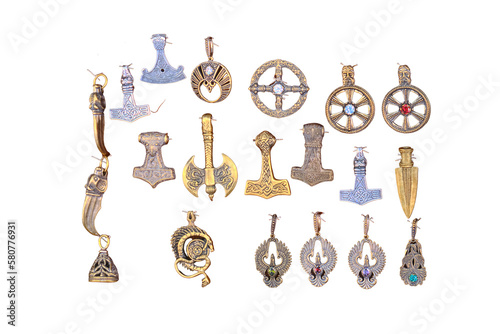 Quadro em tela Collection of ancient signs and amulets, isolated on a white background