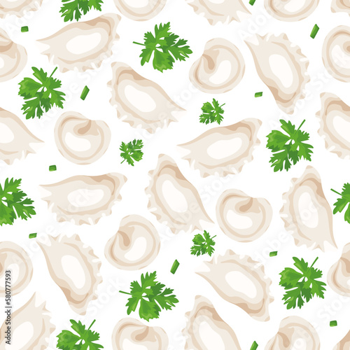 seamless pattern with dumplings and parsley