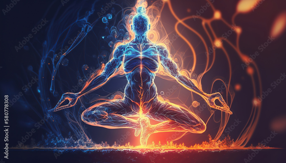 Obraz premium energy flowing around the body, spectral meditation, generative ai