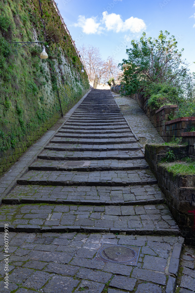long stairway connecting the upper and lower part of Naples called Pedamentina