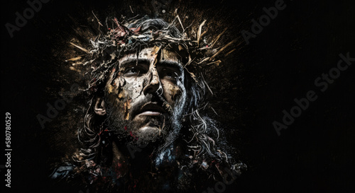 Photo Jesus Christ wearing crown of thorns Passion and Resurection