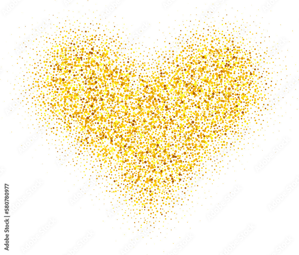 Gold dust glitter heart shiny shape. Luxury love illustration