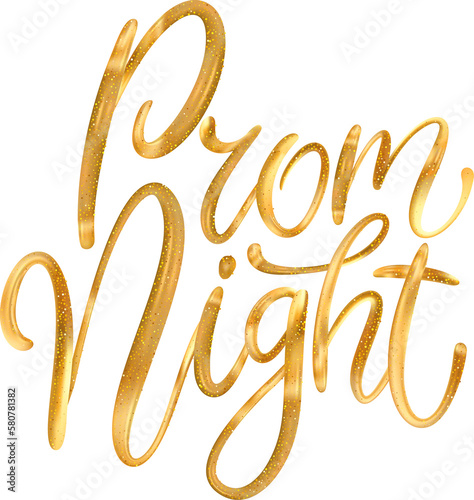 Prom Night 3d gold lettering typographic metallic glitter calligraphy.