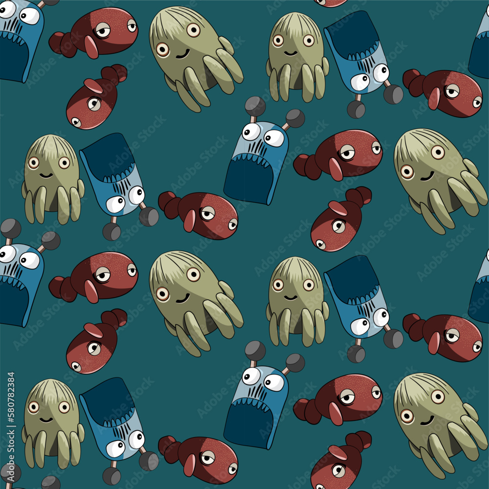 Fototapeta premium Vector seamless illustration cute and fantastic monster pattern