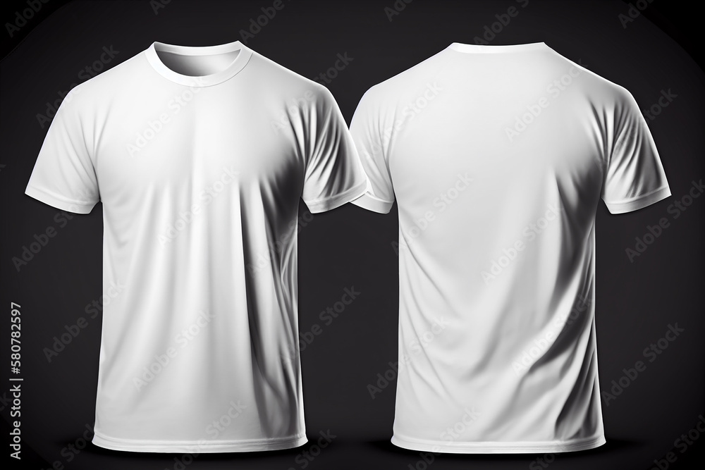 Tshirt mockup. White blank tshirt front and back views. Female and