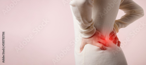 Bild auf Leinwand Young woman have waist pain, back ache, lumbar muscle injury problem