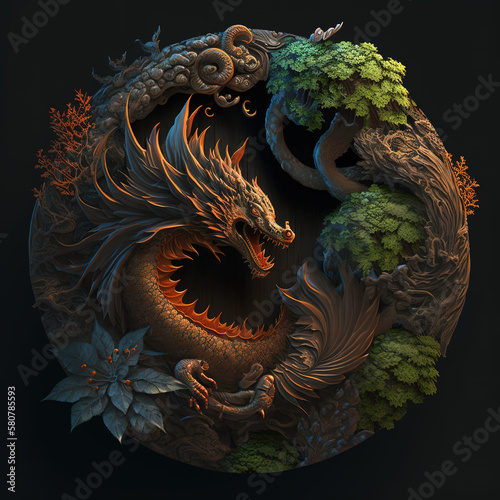 dragon  asian dragon  chinese ornament  chinese zodiac  head only  portrait  detailed ornaments  nature style