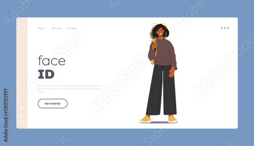 Face Id Landing Page Template. Security And Surveillance Concept, Face Recognition on Mobile Phones And Devices