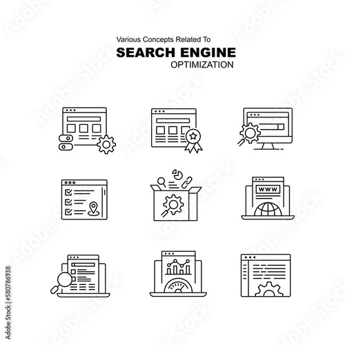 Search engine optimisation icon set. SEO Services Icons