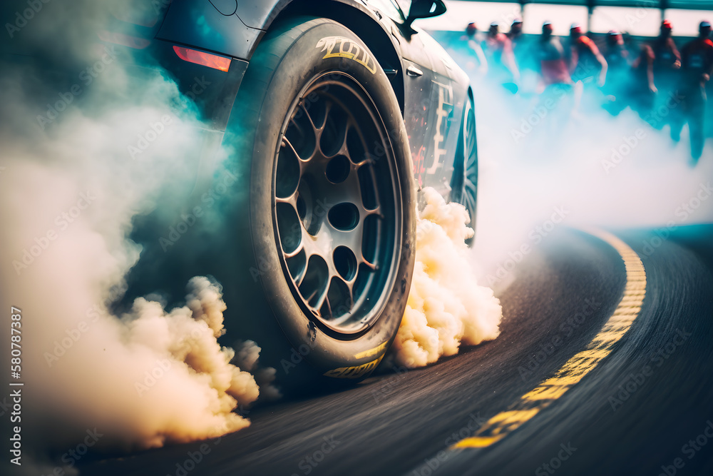 Car drifting image diffusion race drift car with lots of smoke from burning  tires on speed track Stock Illustration