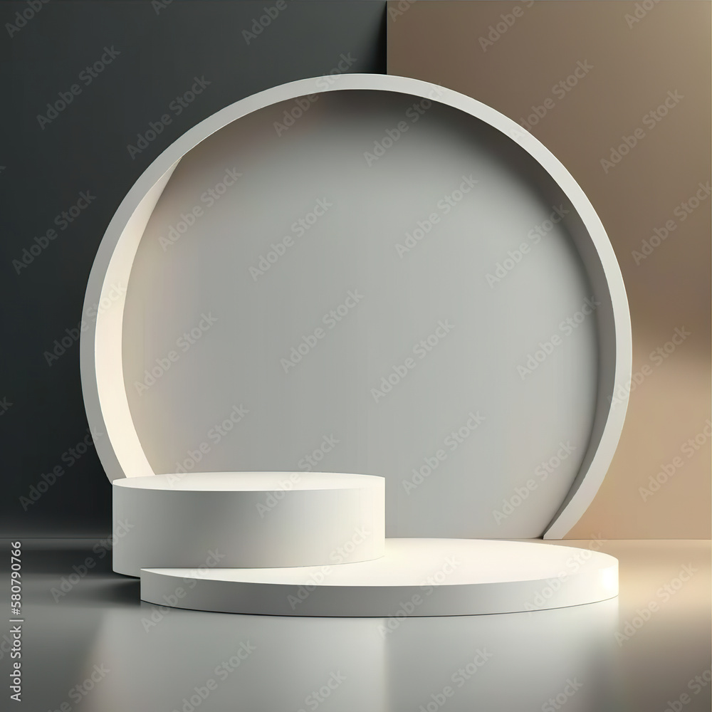 Minimal podium for show product. Blank scene showcase mockup with empty round stage. 3D realistic illustration. Based on Generative AI