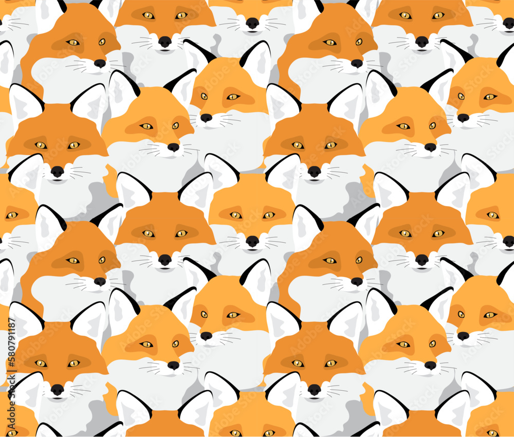 Fototapeta Red foxes seamless animal pattern. Print, background, vector illustration