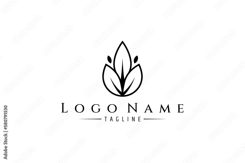 Simple flat three leaf logo in line art style.