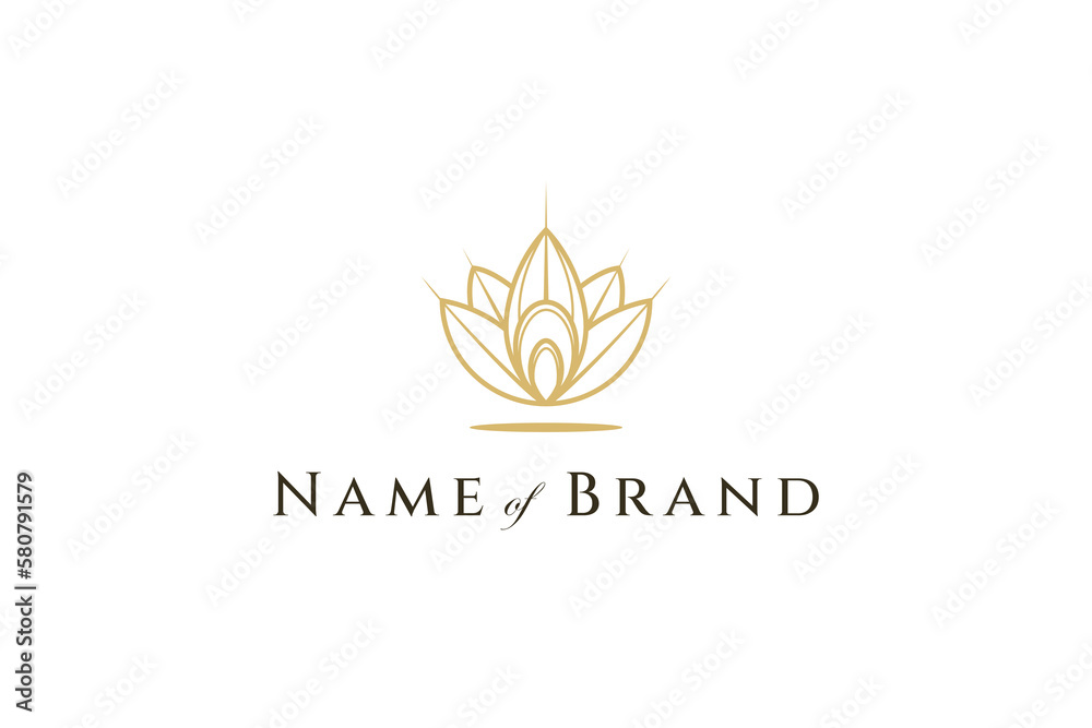 Elegant peacock feather gold logo in line art design style. Elegant peacock feather gold logo in line art design style.