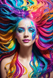 Multicolored Muse: A Portrait of Creativity and Individuality. Rainbow Hair. - Generative AI