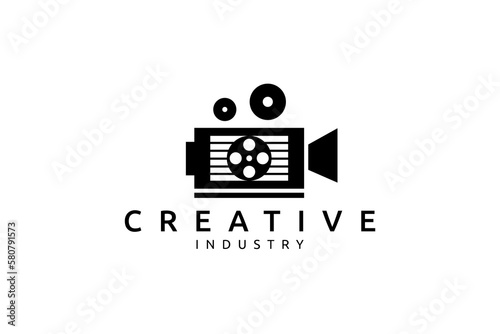 Vintage roll camera logo combined with battery icon shape.