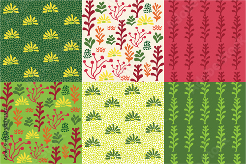 Seamless repeat patterns for kids collection. Abstract floral prints for fabric and wrapping