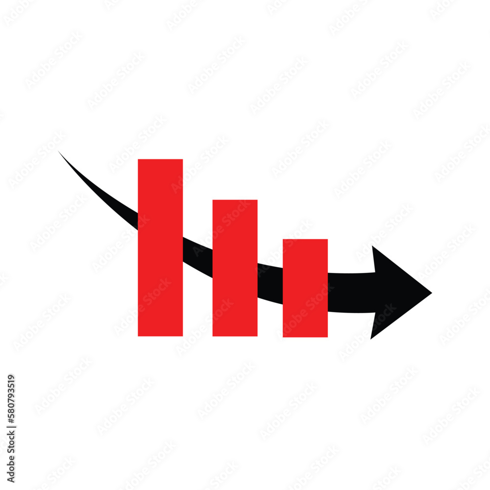 stock market arrow pointing down on economic chart graph bars icon downtrend financial board bearish stock market arrow pointing down on economic chart graph bars icon downtrend financial board bearish