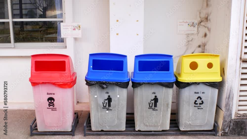 Dumpsters for different types of garbage, sorting in asia Stock ビデオ