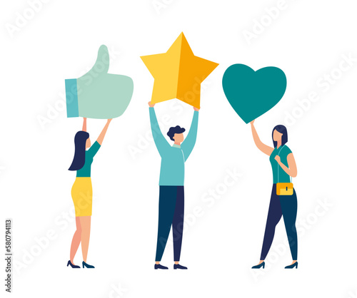 feedback best performance, highest rating, vote, score five points. people leave feedback and comments that successful work is the highest score vector illustration