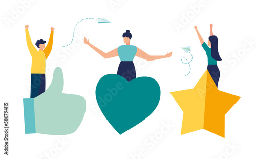 feedback best performance, highest rating, vote, score five points. people leave feedback and comments that successful work is the highest score vector illustration