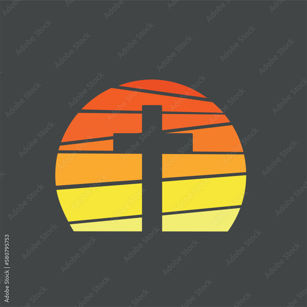 Fototapeta premium The Cross background vector sunset