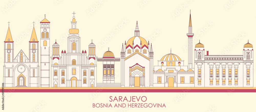 Cartoon Skyline panorama of City of Sarajevo, Bosnia And Herzegovina - vector illustration