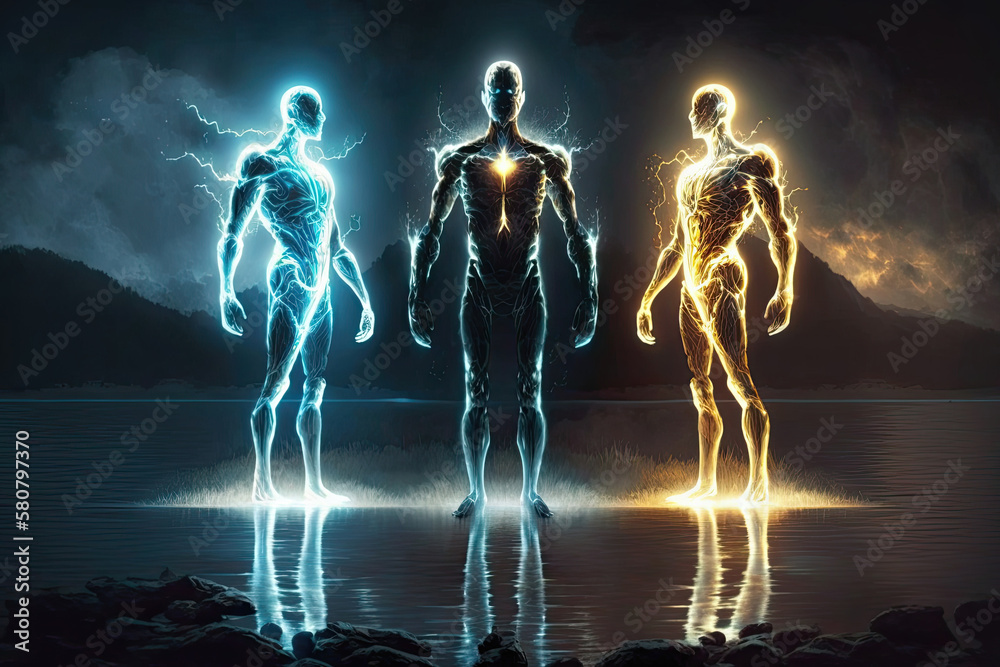 Astral body silhouette with abstract space background. Esoteric, spiritual life and meditation concept. Afterlife and connection with other worlds. Created with Generative AI Astral body silhouette with abstract space background. Esoteric, spiritual life and meditation concept. Afterlife and connection with other worlds. Created with Generative AI