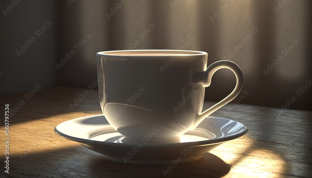 Obraz premium Cup of coffee in the morning with steam. Generative AI.