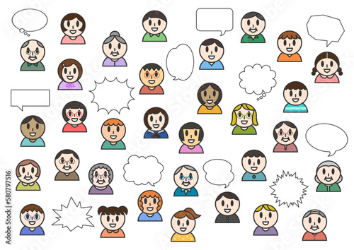 人々の顔と吹き出しのイラスト