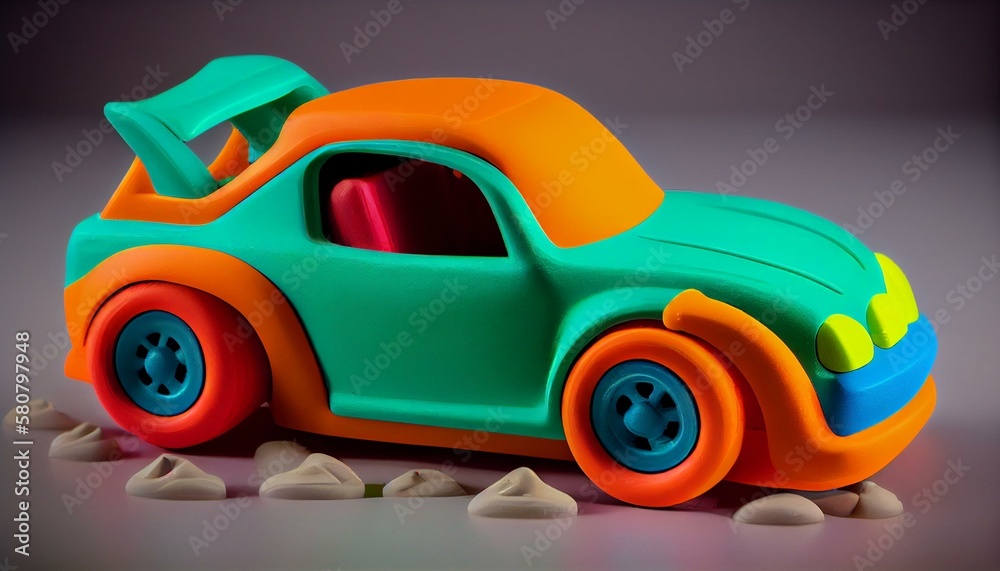 Children's toy, A plasticine car with realistic wheels and doors that open and close Generative AI