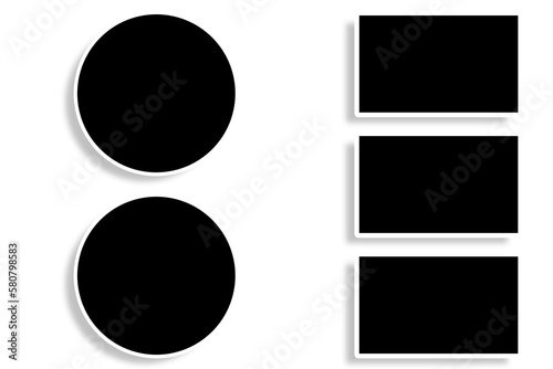 5 Blank photo frames template design of three rectangles & two circles shape. Used as a printable photo collage or a mock up for album pictures or photographs collection in a classic old style.