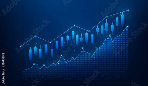 business investment graph growth to success technology on blue dark background. financial data strategy. stock market trading chart profit money. bullish trend up. vector illustration fantastic.