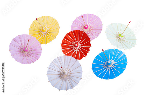 multicolored chinese umbrellas isolated