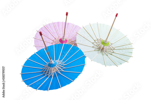 multicolored chinese umbrellas isolated