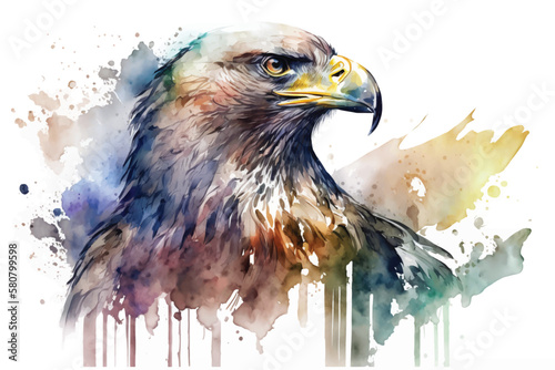 Eagle Head Illustration Vector, Digital Watercolor Painting Style Graphic Design.