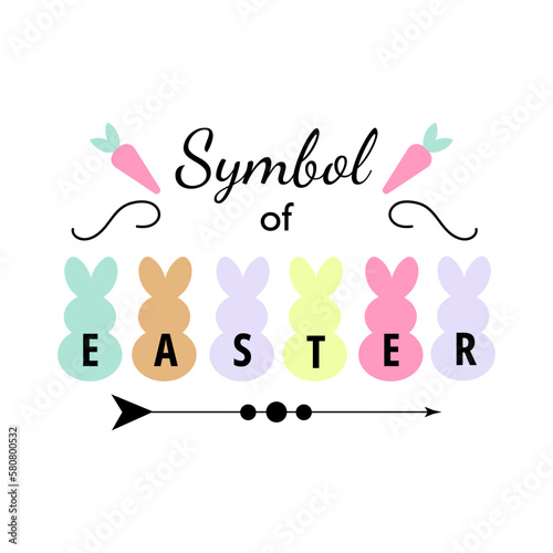 Symbol of Easter celrbration quote with bunnys. Pastel colors, flat design. Vector