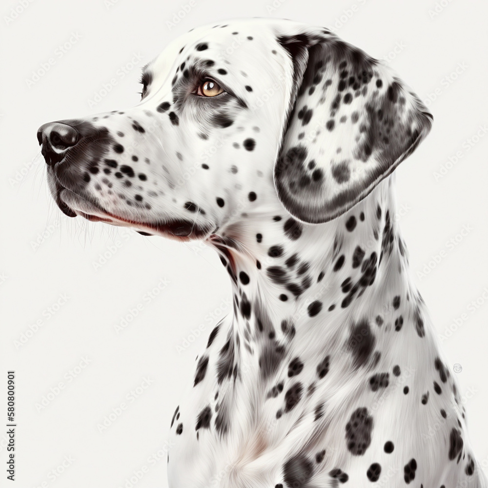 Nice dog breed dalmatian portrait isolated on white close-up, lovely home pet